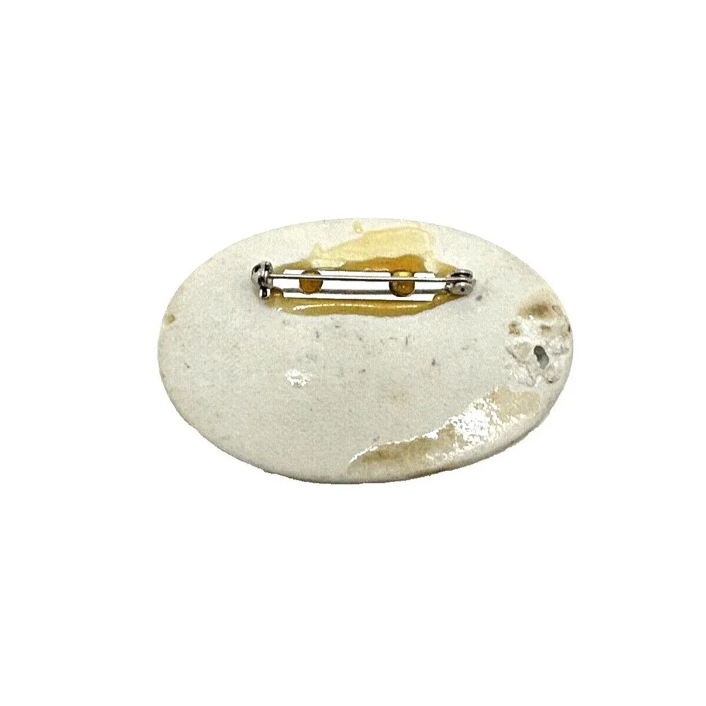 VINTAGE Landscape Brooch Hand Crafted Ceramic Oval Abstract Artisan Pin 2.5